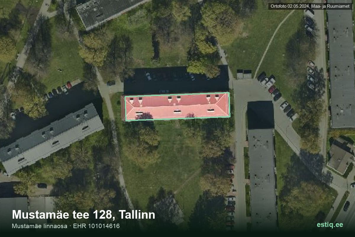 Mustamäe tee 128, Tallinn – hoone aerofoto, kontuur ehitisregistri (EHR) andmetest