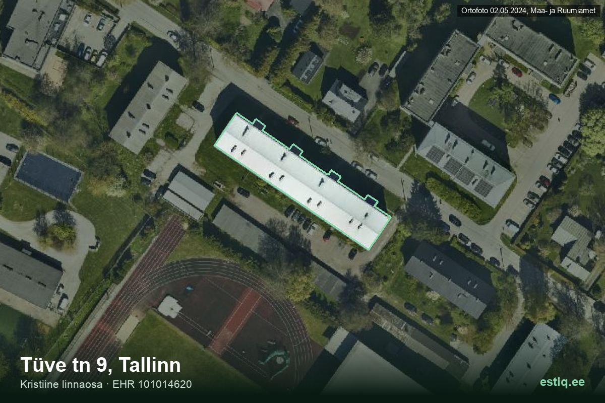 Tüve tänav 9, Tallinn – аэрофото дома, контур по данным регистра строений (EHR)