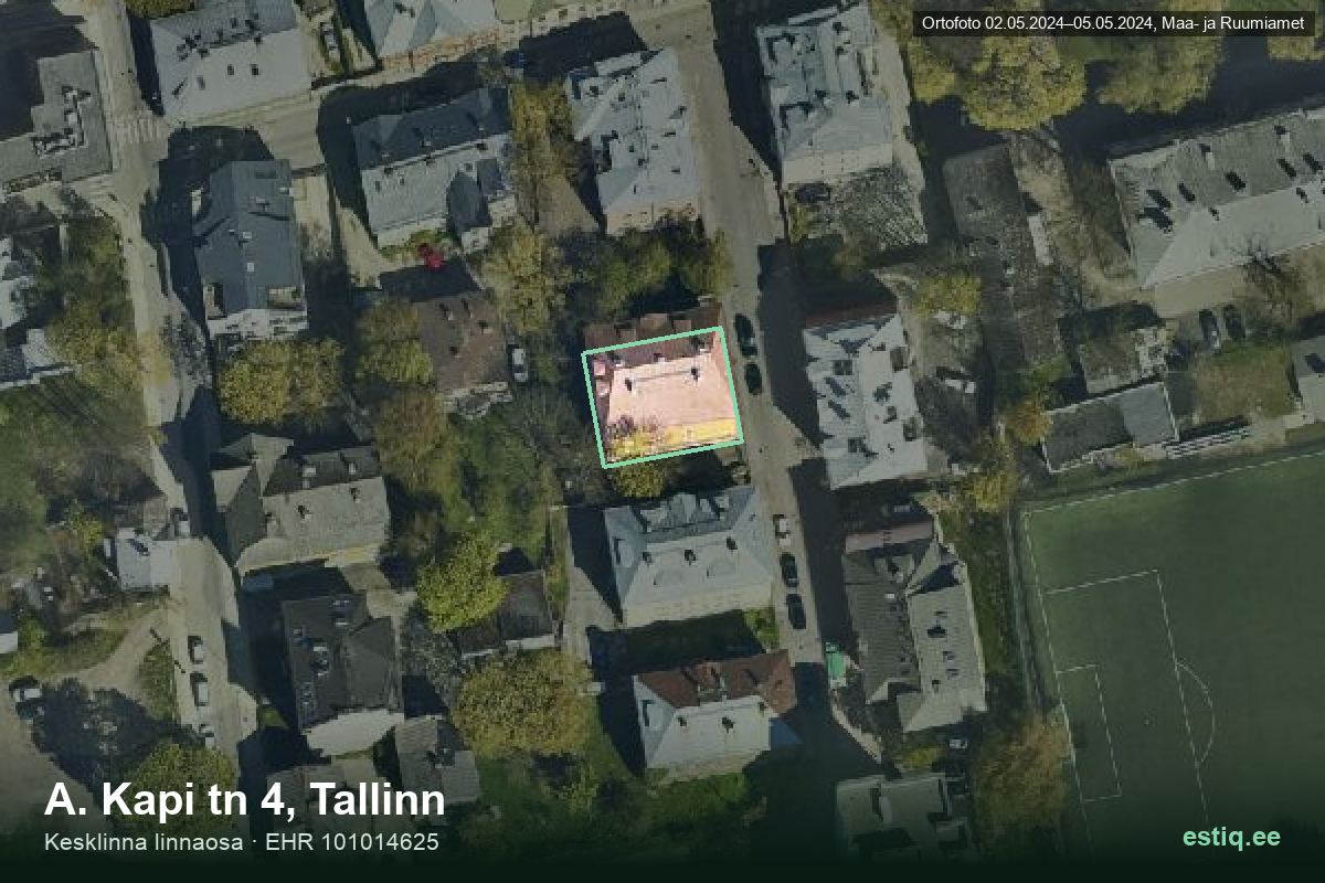 A. Kapi tänav 4, Tallinn – аэрофото дома, контур по данным регистра строений (EHR)
