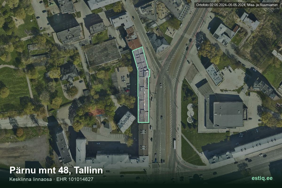 Pärnu mnt 48, Tallinn – hoone aerofoto, kontuur ehitisregistri (EHR) andmetest