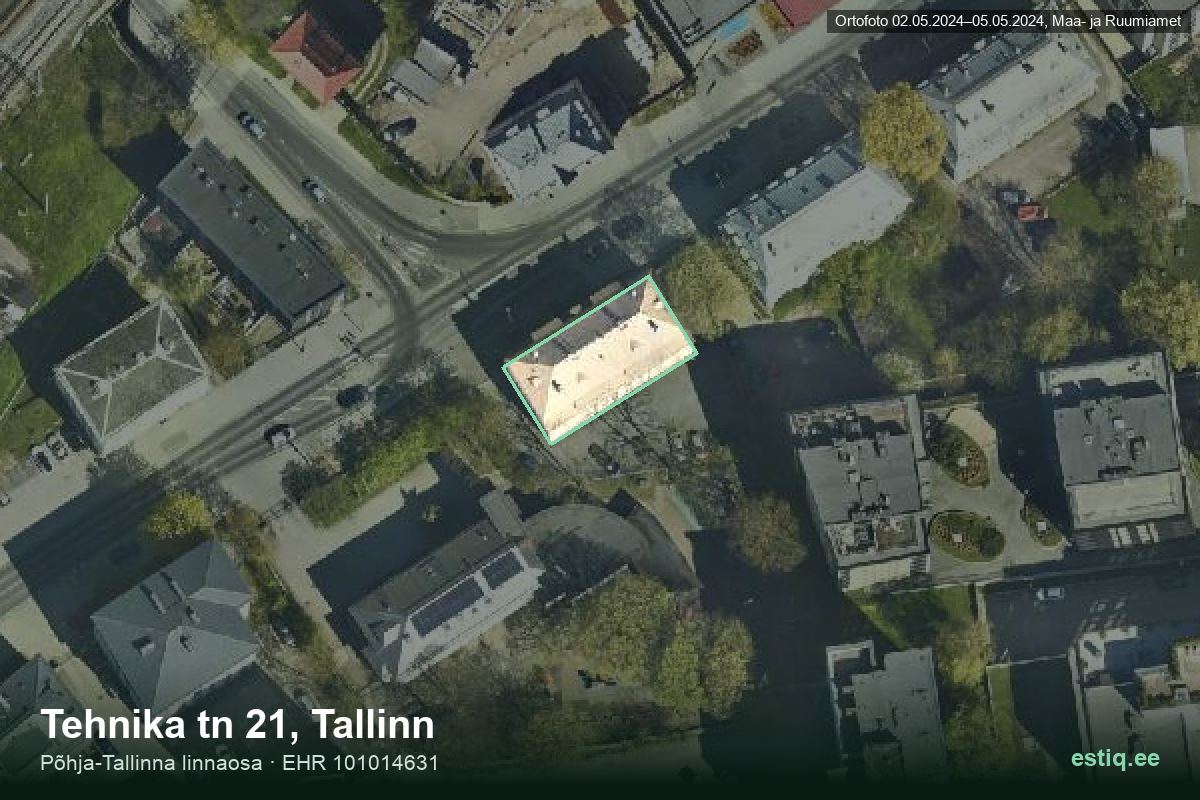 Tehnika tänav 21, Tallinn – аэрофото дома, контур по данным регистра строений (EHR)