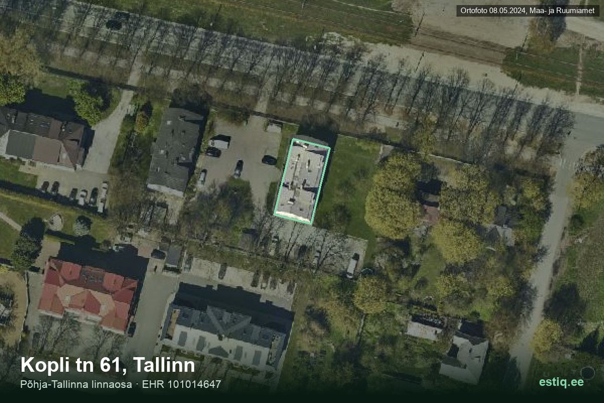 Kopli tänav 61, Tallinn – hoone aerofoto, kontuur ehitisregistri (EHR) andmetest