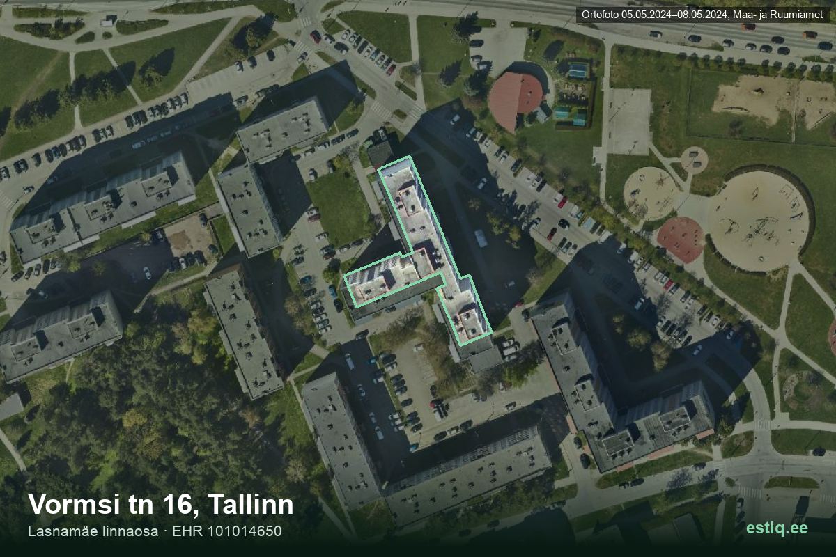 Vormsi tänav 16, Tallinn – hoone aerofoto, kontuur ehitisregistri (EHR) andmetest