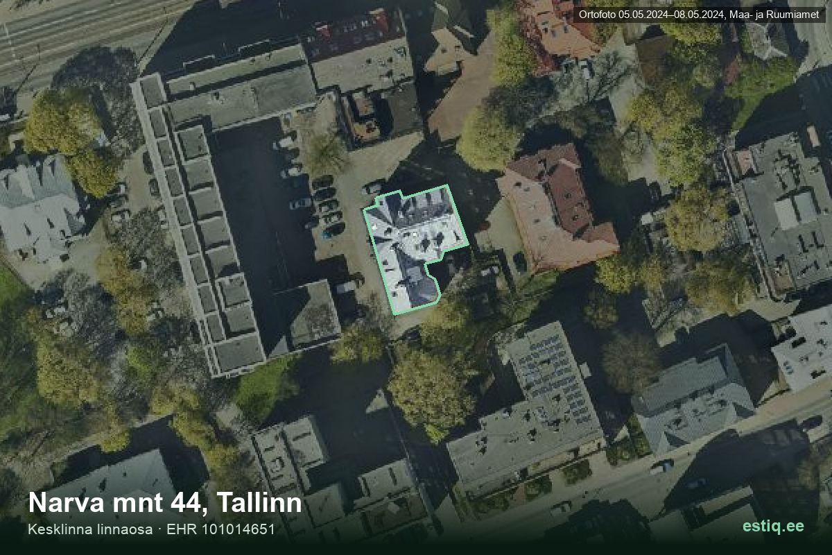 Narva mnt 44, Tallinn – hoone aerofoto, kontuur ehitisregistri (EHR) andmetest