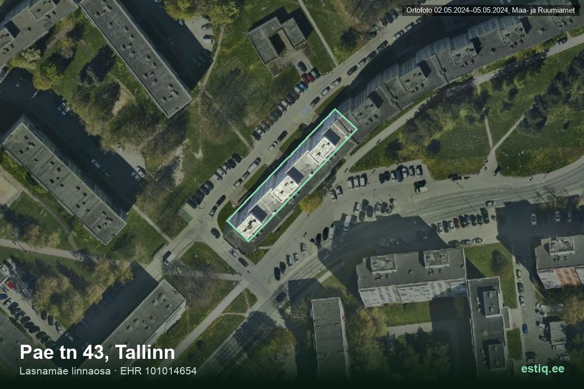 Pae tänav 43, Tallinn – hoone aerofoto, kontuur ehitisregistri (EHR) andmetest