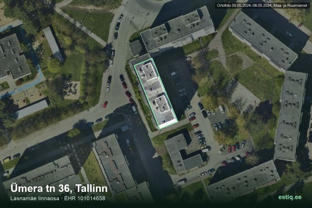 Ümera tänav 36, Tallinn – hoone aerofoto, kontuur ehitisregistri (EHR) andmetest