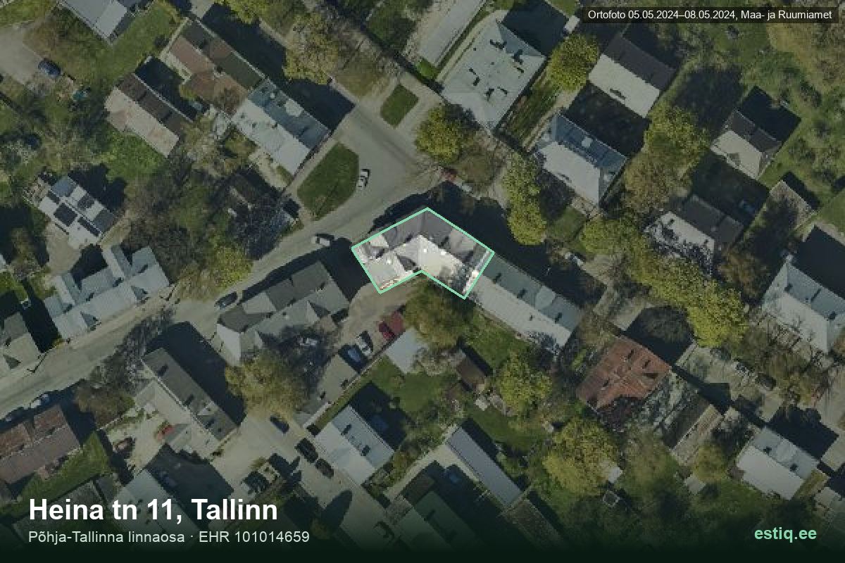 Heina tänav 11, Tallinn – hoone aerofoto, kontuur ehitisregistri (EHR) andmetest