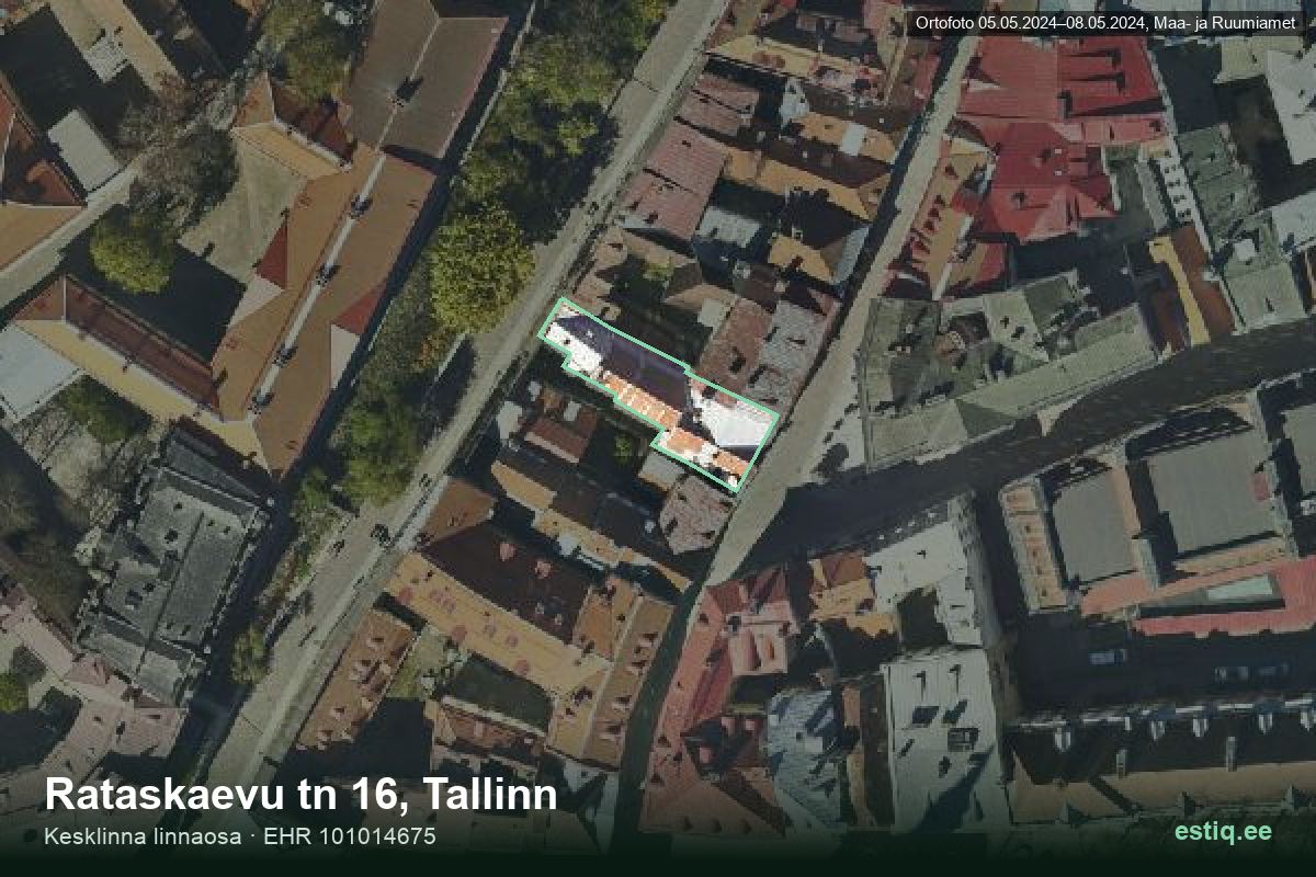 Rataskaevu tänav 16, Tallinn – ilmakuva rakennuksesta, ääriviiva rakennusrekisteristä (EHR)