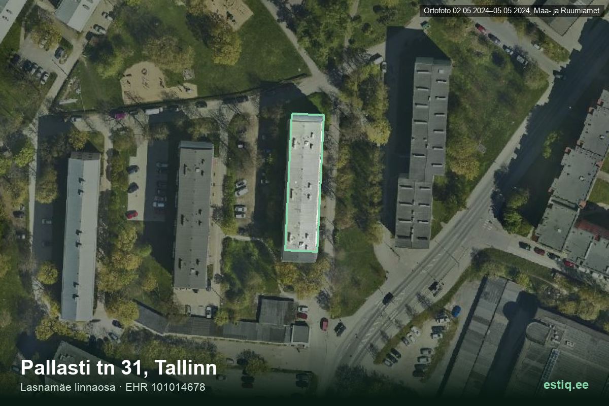 Pallasti tänav 31, Tallinn – hoone aerofoto, kontuur ehitisregistri (EHR) andmetest