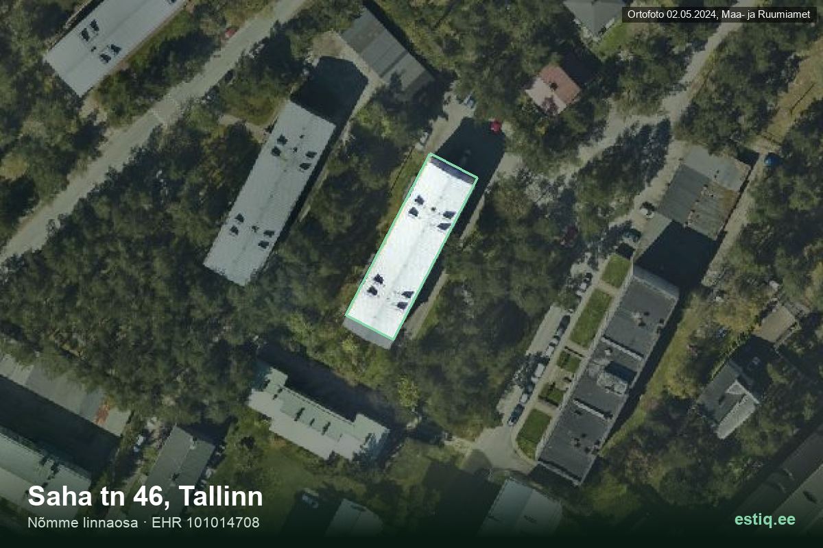 Saha tänav 46, Tallinn – hoone aerofoto, kontuur ehitisregistri (EHR) andmetest