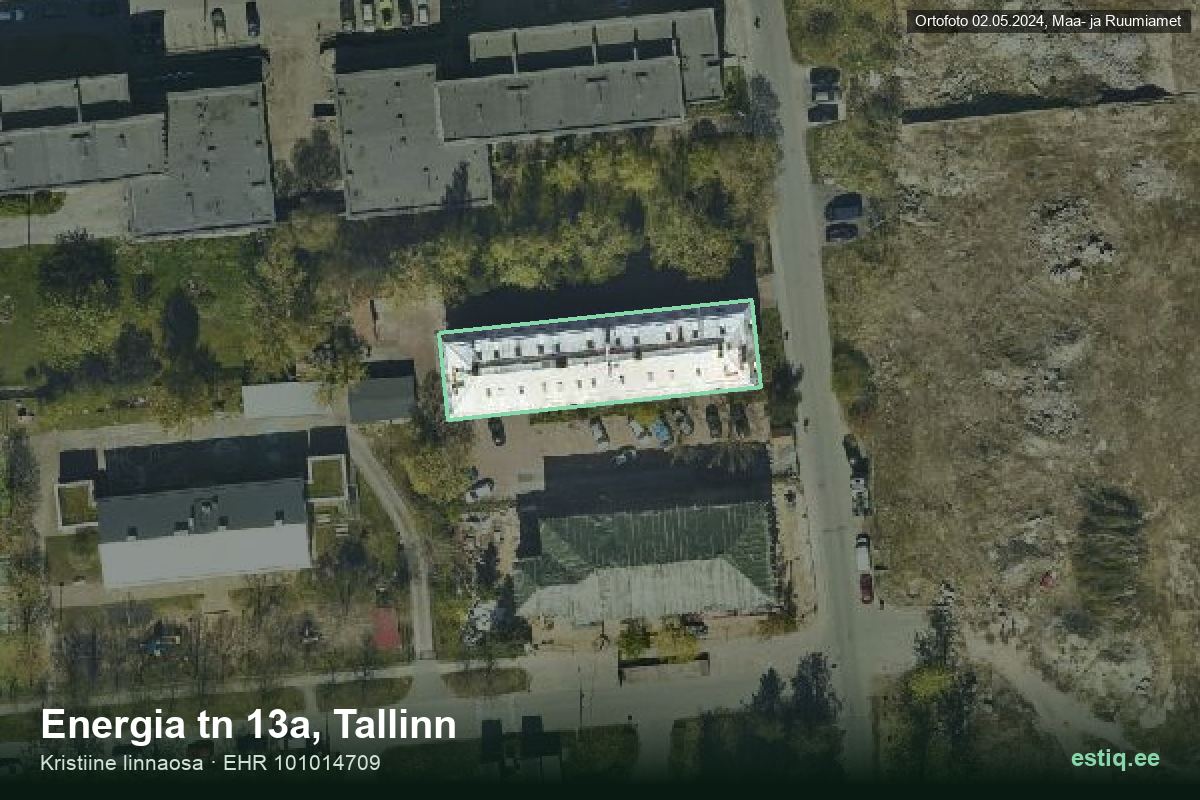 Energia tänav 13a, Tallinn – hoone aerofoto, kontuur ehitisregistri (EHR) andmetest