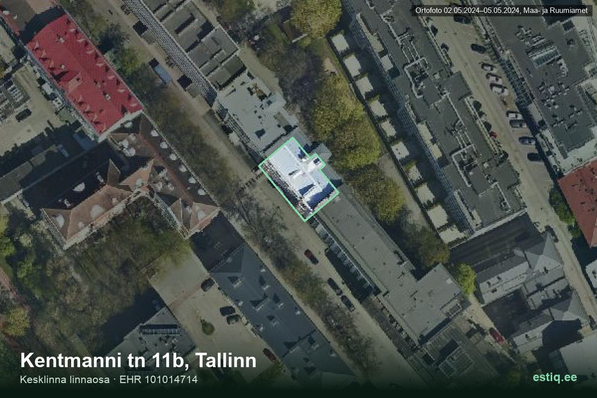 Kentmanni tänav 11b, Tallinn – аэрофото дома, контур по данным регистра строений (EHR)
