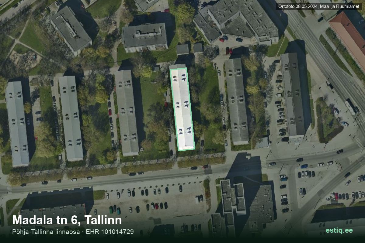 Madala tänav 6, Tallinn – hoone aerofoto, kontuur ehitisregistri (EHR) andmetest