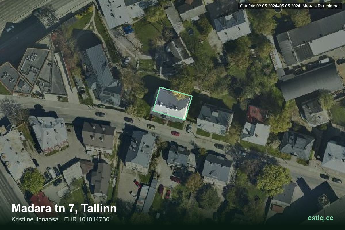 Madara tänav 7, Tallinn – aerial photo of the building, outline from the Building Register (EHR)