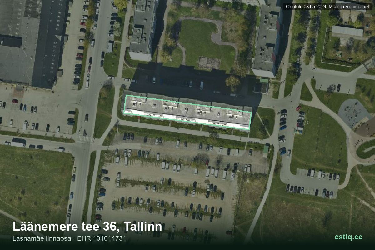 Läänemere tee 36, Tallinn – hoone aerofoto, kontuur ehitisregistri (EHR) andmetest