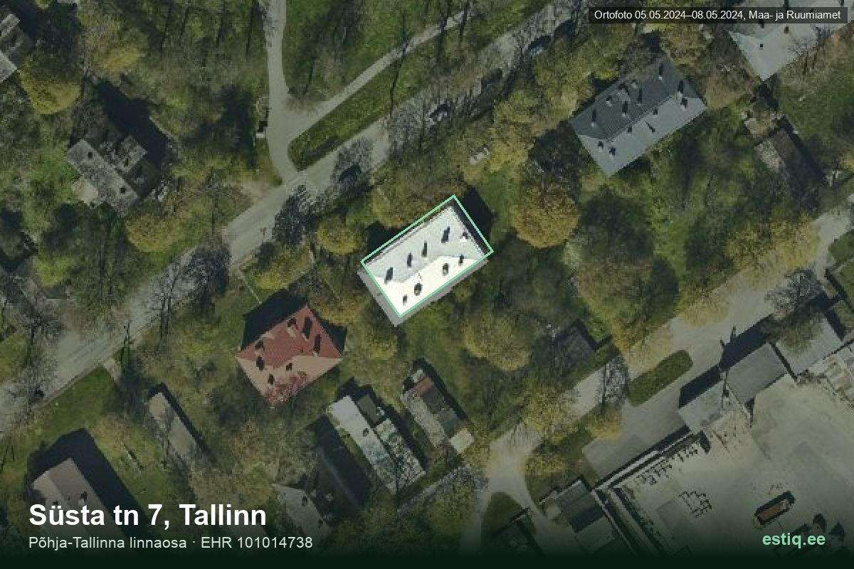 Süsta tänav 7, Tallinn – аэрофото дома, контур по данным регистра строений (EHR)