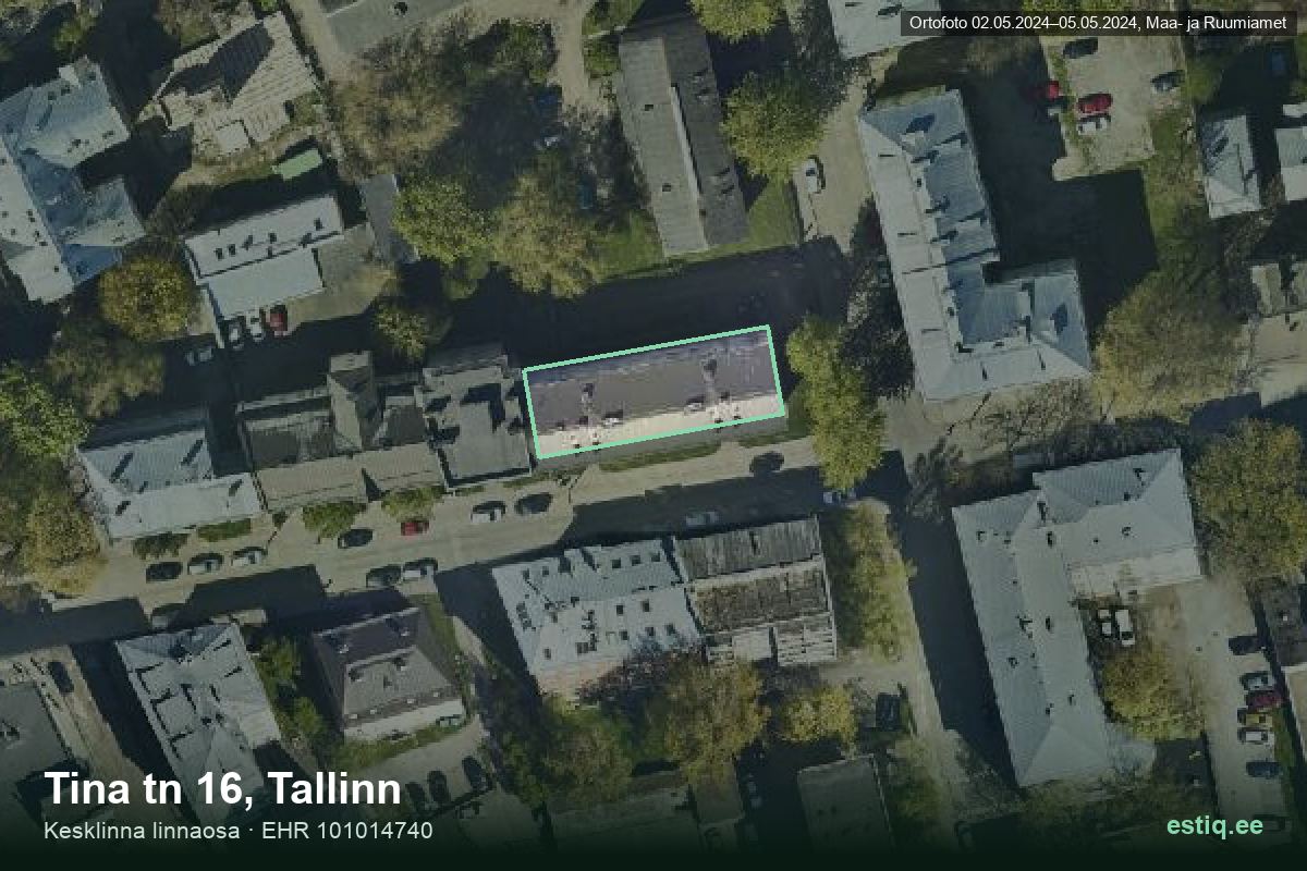 Tina tänav 16, Tallinn – aerial photo of the building, outline from the Building Register (EHR)