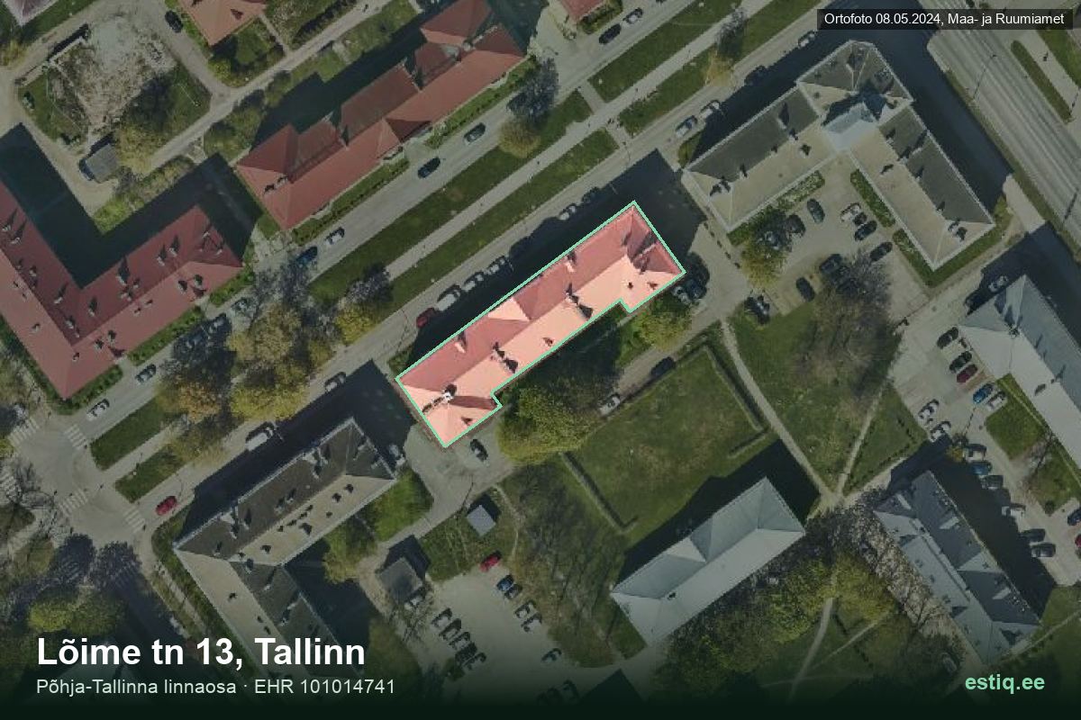 Lõime tänav 13, Tallinn – hoone aerofoto, kontuur ehitisregistri (EHR) andmetest