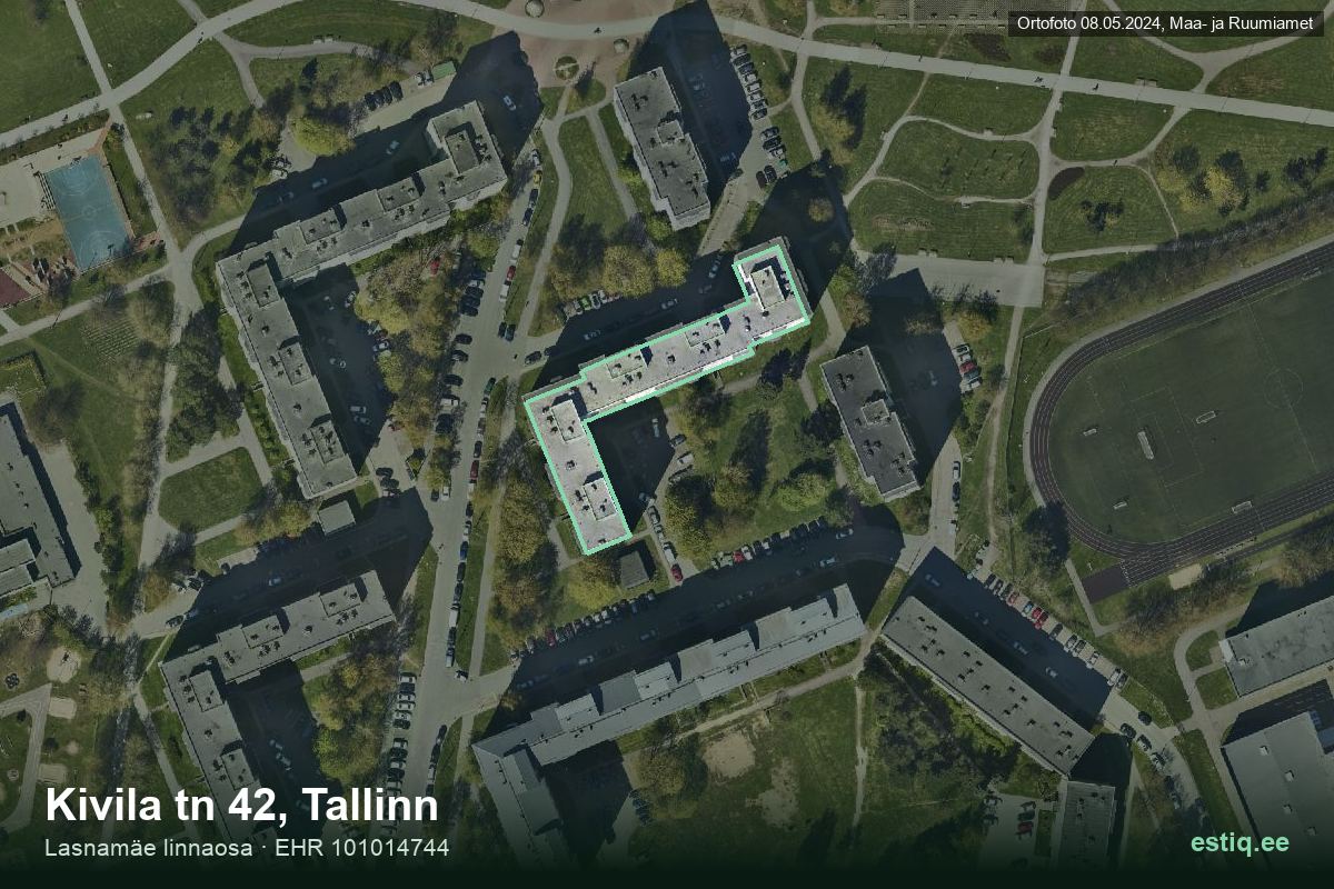 Kivila tänav 42, Tallinn – hoone aerofoto, kontuur ehitisregistri (EHR) andmetest