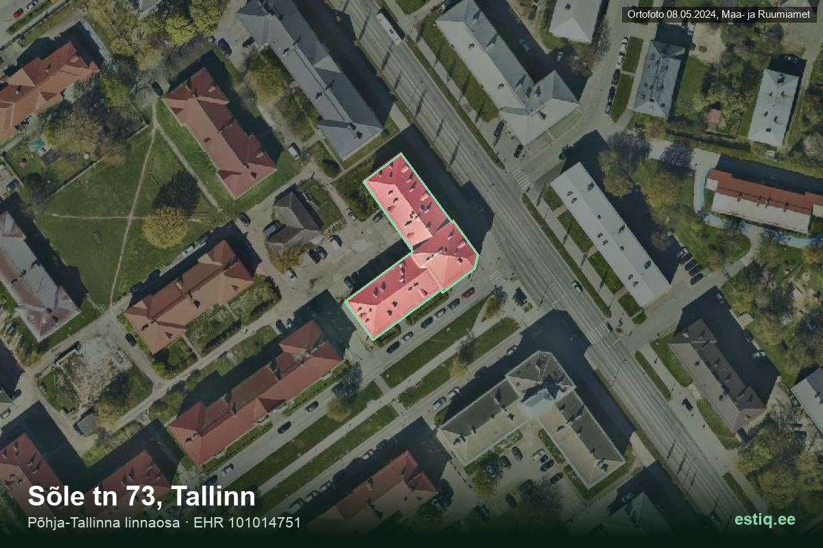 Sõle tänav 73, Tallinn – hoone aerofoto, kontuur ehitisregistri (EHR) andmetest