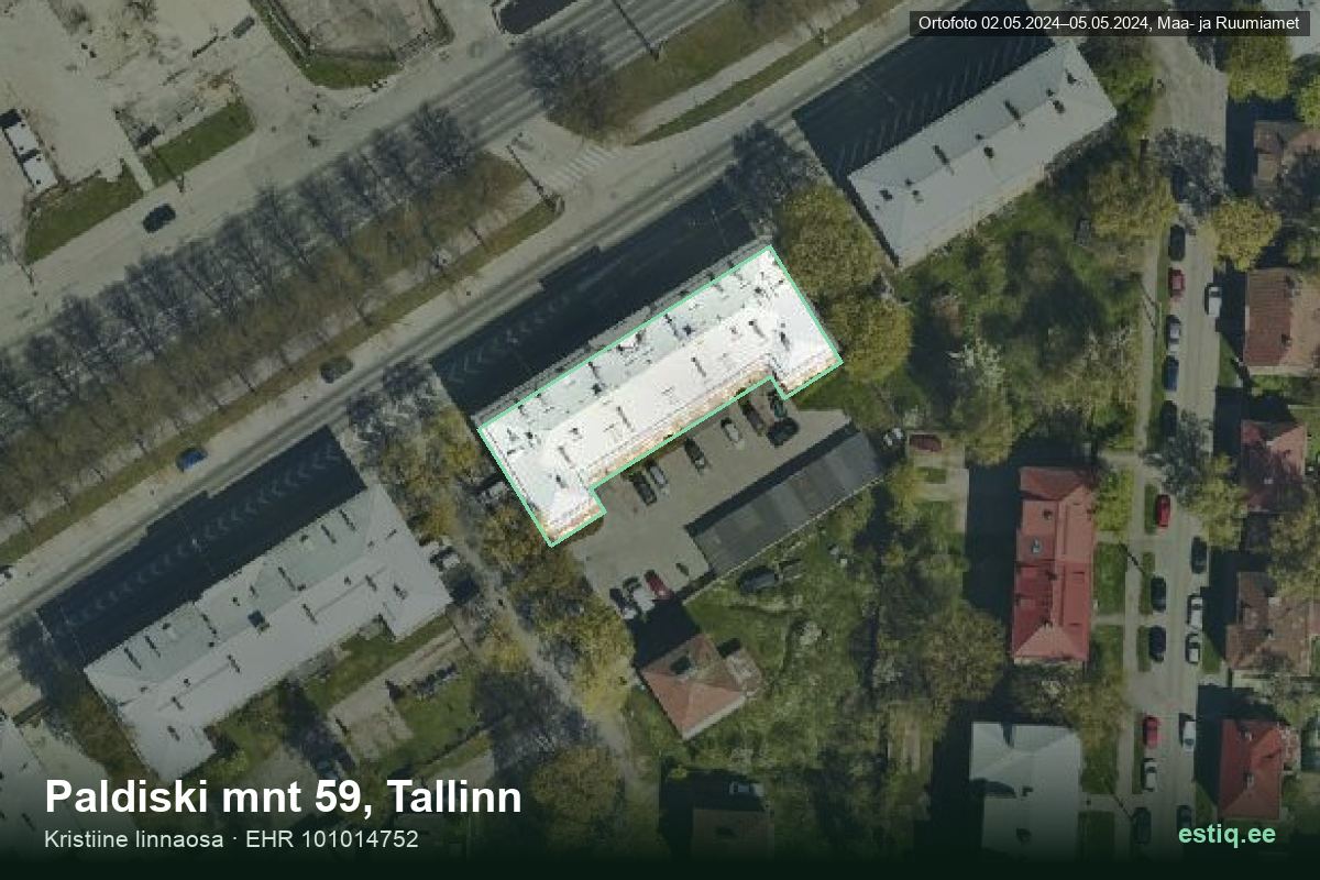 Paldiski mnt 59, Tallinn – hoone aerofoto, kontuur ehitisregistri (EHR) andmetest