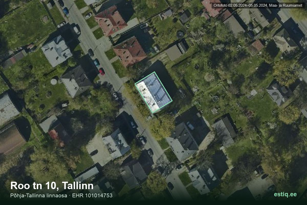Roo tänav 10, Tallinn – aerial photo of the building, outline from the Building Register (EHR)