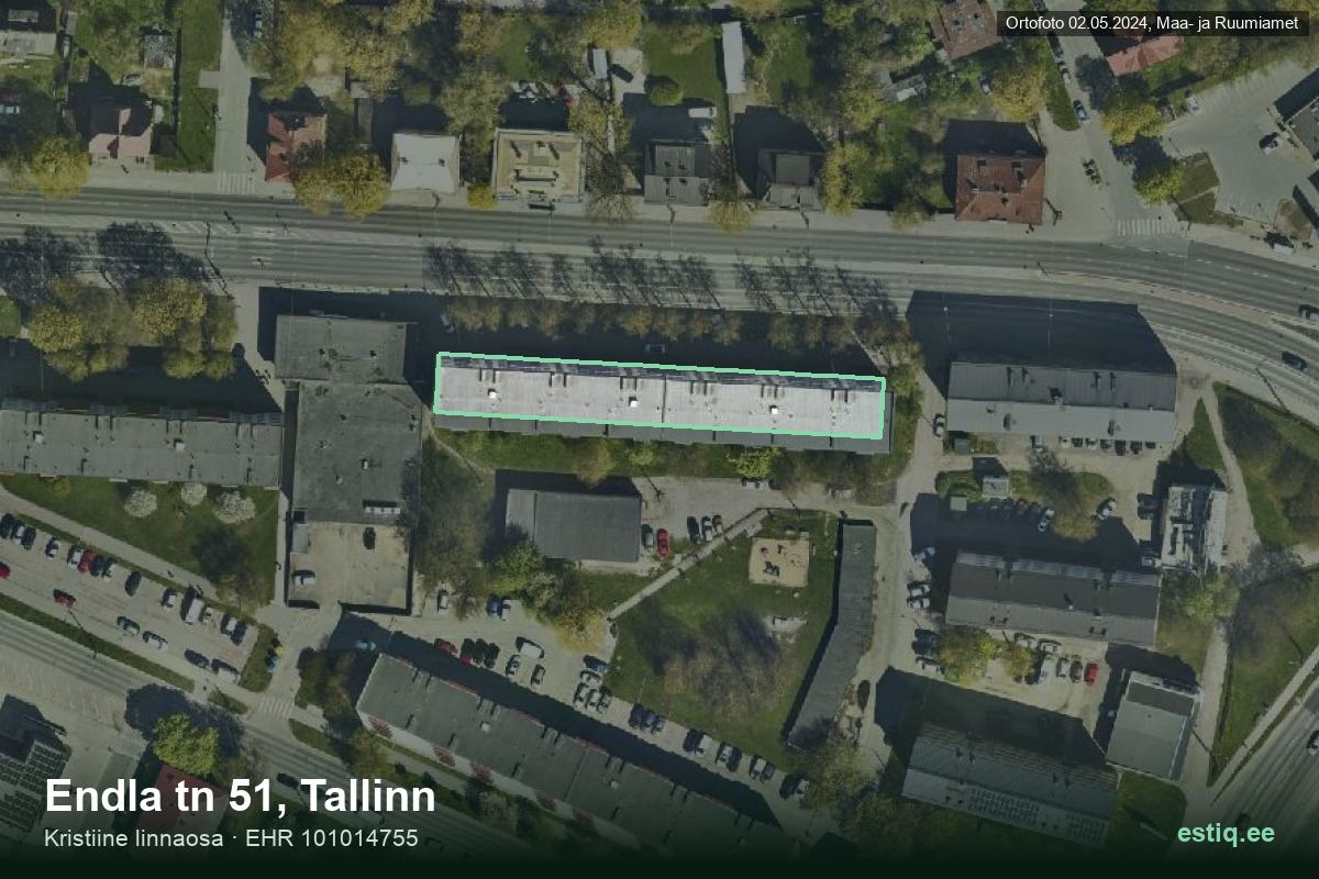 Endla tänav 51, Tallinn – hoone aerofoto, kontuur ehitisregistri (EHR) andmetest