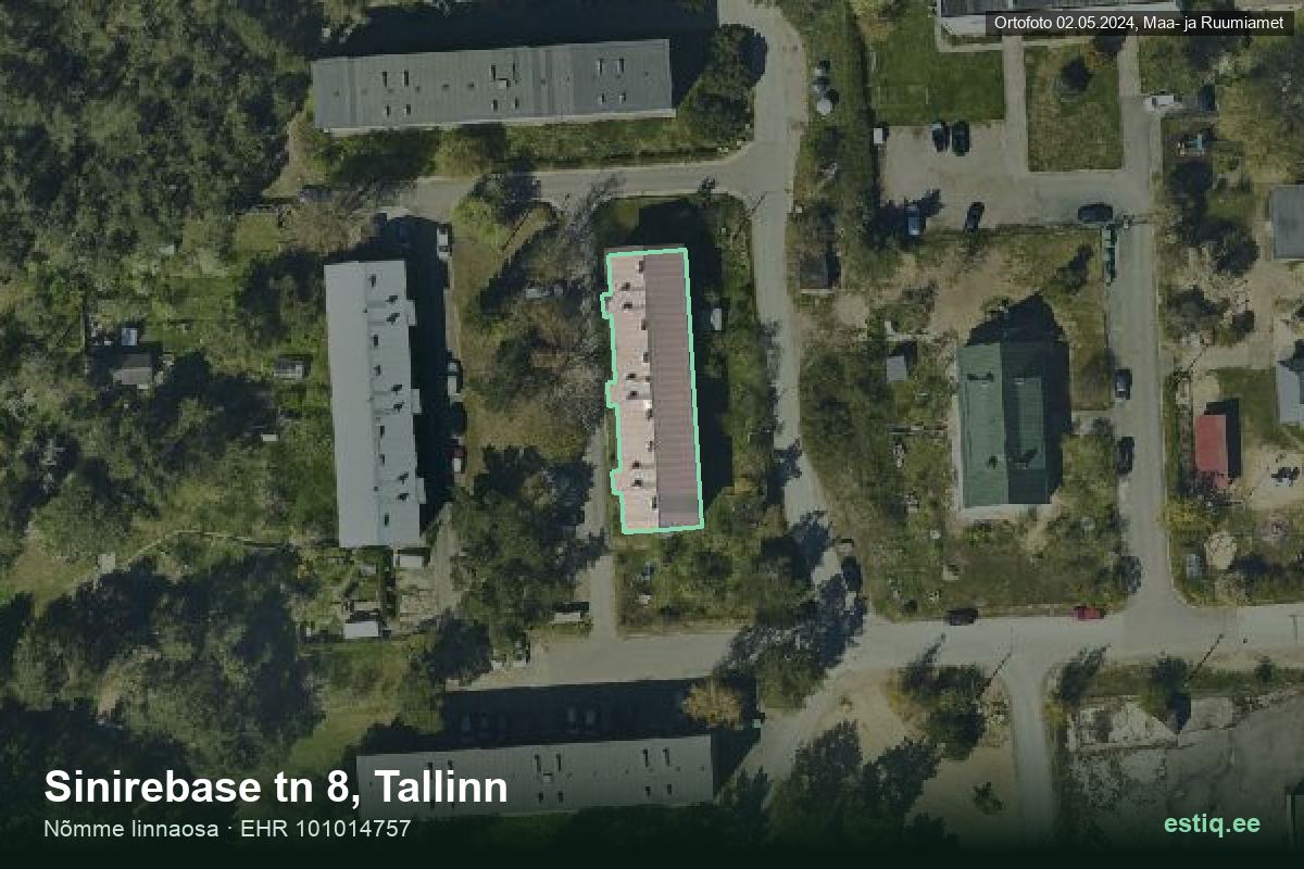 Sinirebase tänav 8, Tallinn – hoone aerofoto, kontuur ehitisregistri (EHR) andmetest