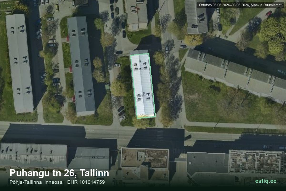Puhangu tänav 26, Tallinn – аэрофото дома, контур по данным регистра строений (EHR)
