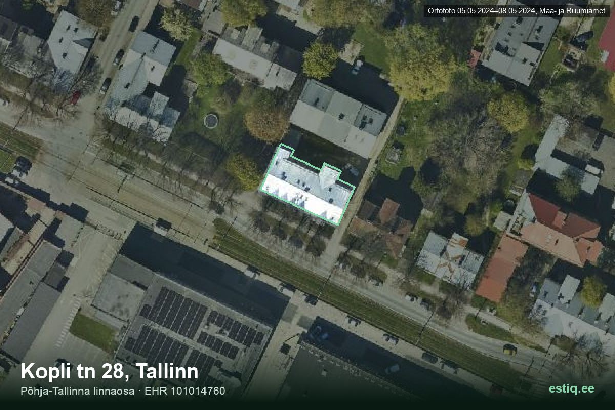 Kopli tänav 28, Tallinn – hoone aerofoto, kontuur ehitisregistri (EHR) andmetest