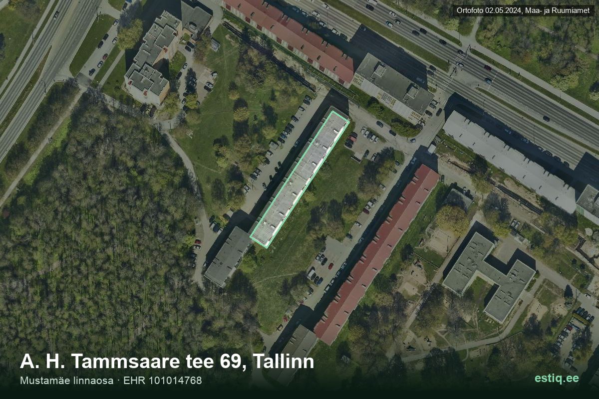A. H. Tammsaare tee 69, Tallinn – hoone aerofoto, kontuur ehitisregistri (EHR) andmetest