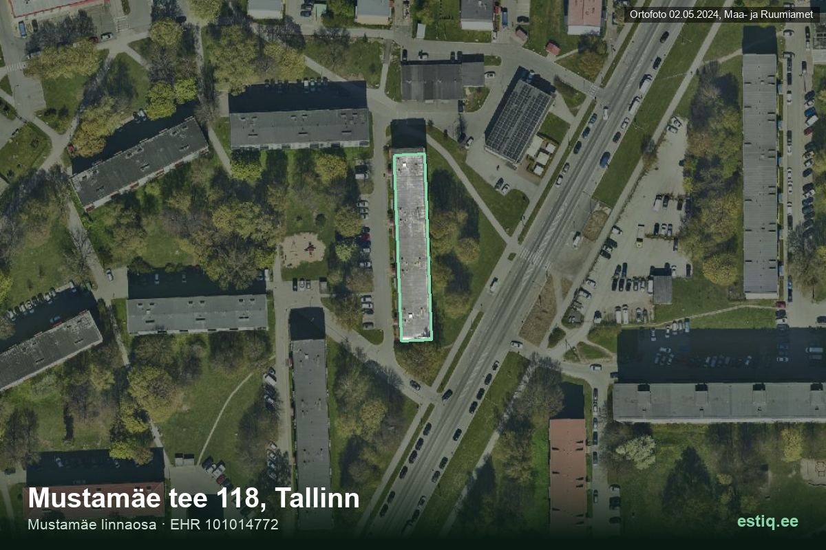 Mustamäe tee 118, Tallinn – hoone aerofoto, kontuur ehitisregistri (EHR) andmetest