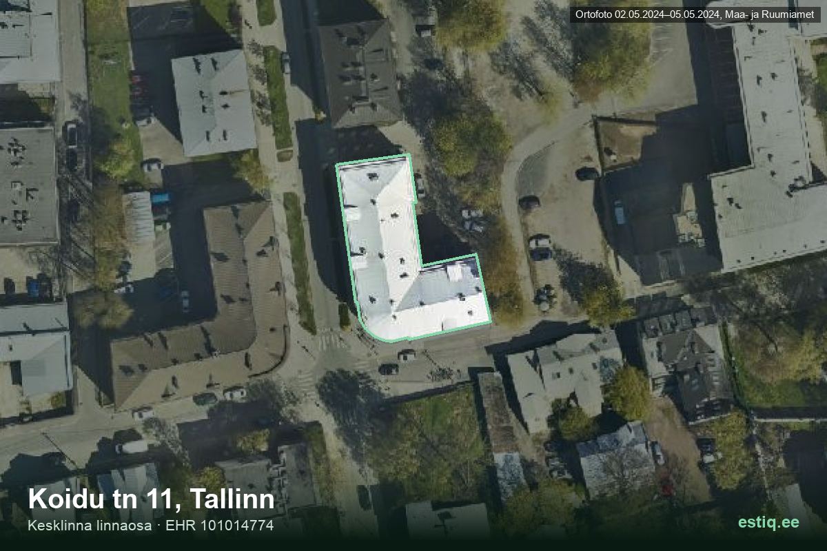 Koidu tänav 11, Tallinn – hoone aerofoto, kontuur ehitisregistri (EHR) andmetest