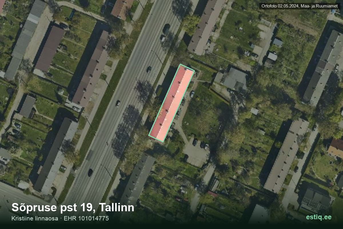 Sõpruse pst 19, Tallinn – hoone aerofoto, kontuur ehitisregistri (EHR) andmetest