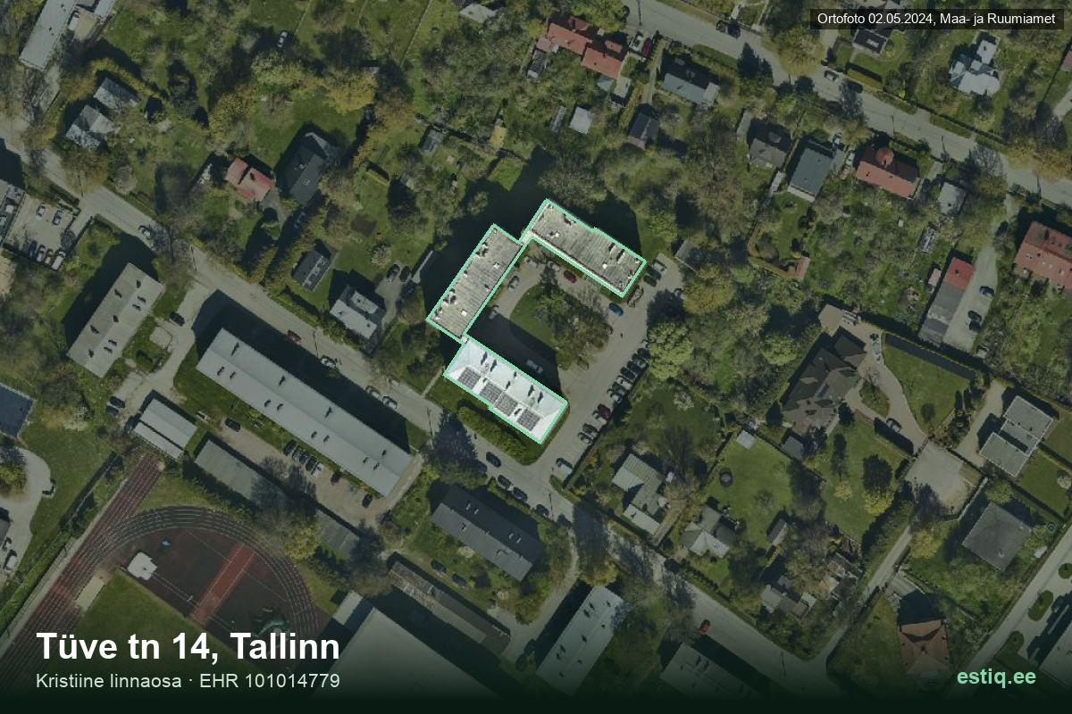 Tüve tänav 14, Tallinn – hoone aerofoto, kontuur ehitisregistri (EHR) andmetest