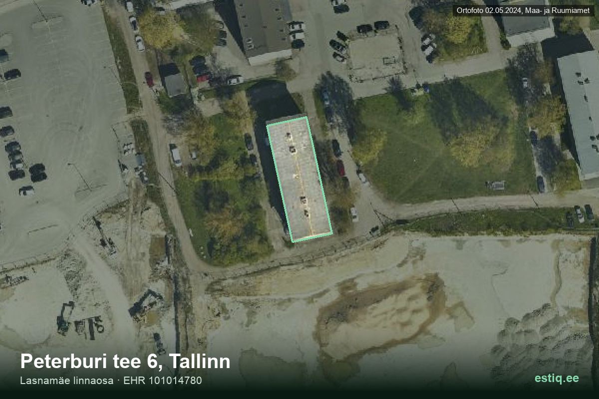 Peterburi tee 6, Tallinn – аэрофото дома, контур по данным регистра строений (EHR)