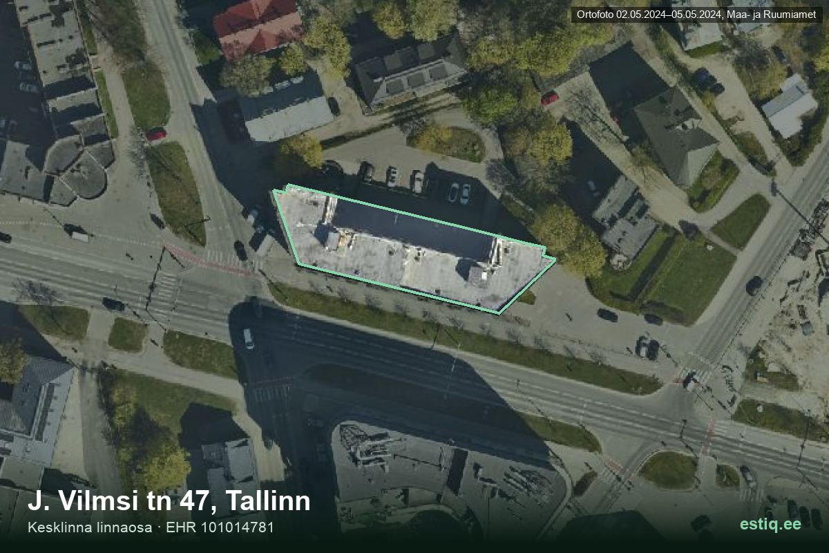 J. Vilmsi tänav 47, Tallinn – hoone aerofoto, kontuur ehitisregistri (EHR) andmetest