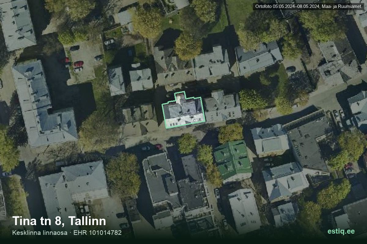 Tina tänav 8, Tallinn – аэрофото дома, контур по данным регистра строений (EHR)
