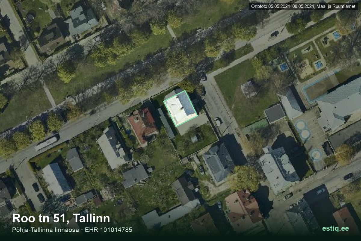 Roo tänav 51, Tallinn – ilmakuva rakennuksesta, ääriviiva rakennusrekisteristä (EHR)