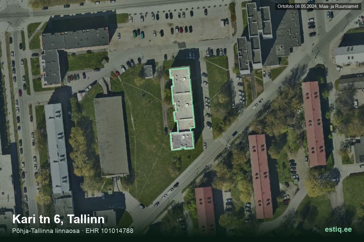 Kari tänav 6, Tallinn – hoone aerofoto, kontuur ehitisregistri (EHR) andmetest