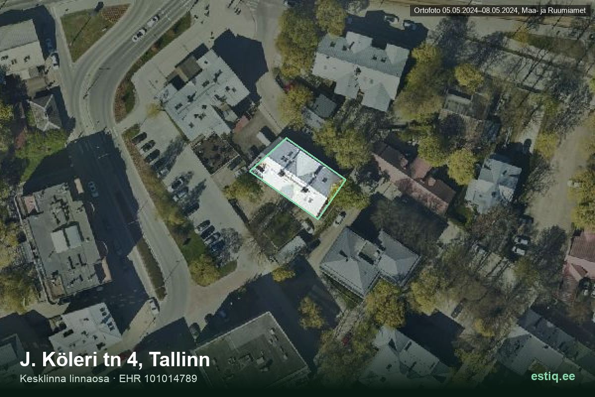 J. Köleri tänav 4, Tallinn – аэрофото дома, контур по данным регистра строений (EHR)