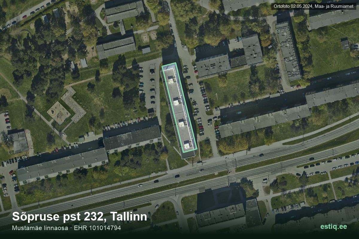 Sõpruse pst 232, Tallinn – hoone aerofoto, kontuur ehitisregistri (EHR) andmetest
