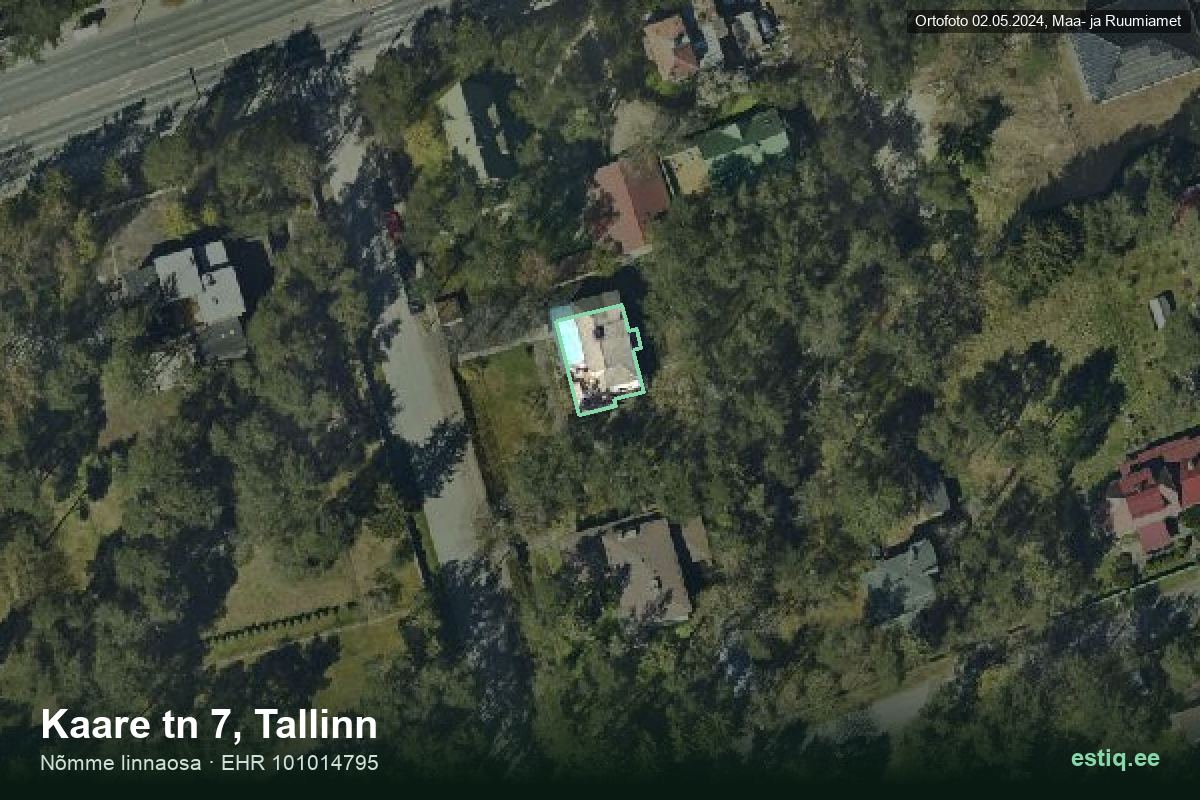 Kaare tänav 7, Tallinn – ilmakuva rakennuksesta, ääriviiva rakennusrekisteristä (EHR)