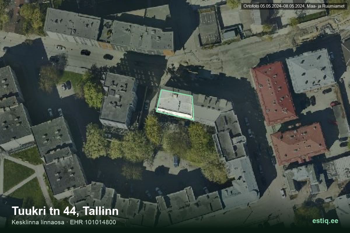 Tuukri tänav 44, Tallinn – hoone aerofoto, kontuur ehitisregistri (EHR) andmetest