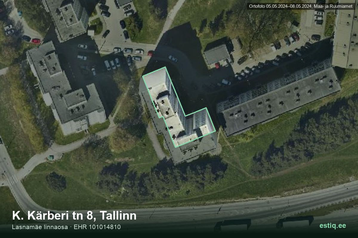 Kärberi tänav 8, Tallinn – hoone aerofoto, kontuur ehitisregistri (EHR) andmetest