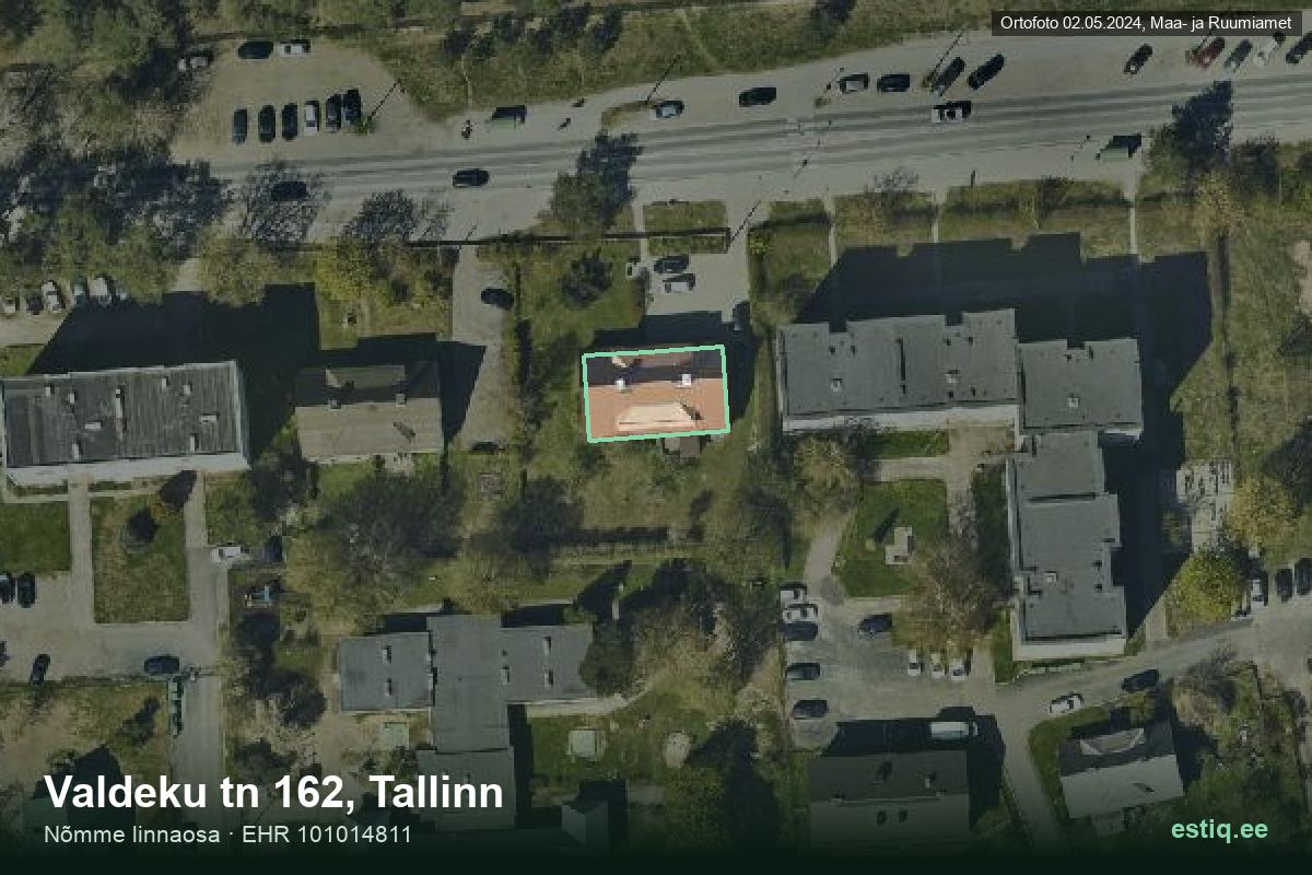 Valdeku tänav 162, Tallinn – аэрофото дома, контур по данным регистра строений (EHR)