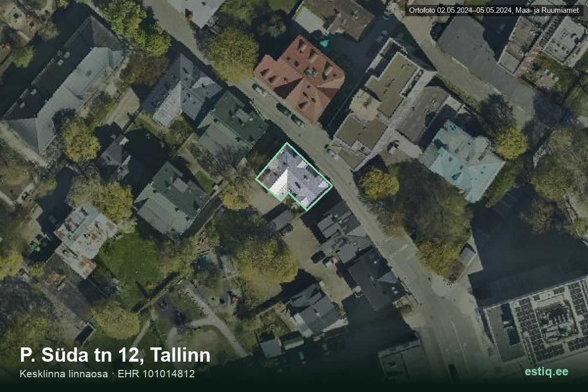 P. Süda tänav 12, Tallinn – аэрофото дома, контур по данным регистра строений (EHR)
