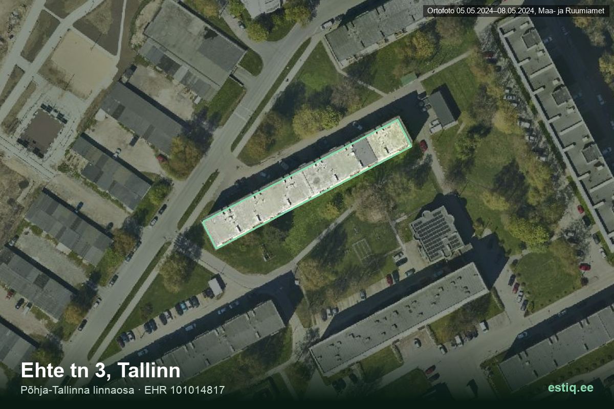 Ehte tänav 3, Tallinn – ilmakuva rakennuksesta, ääriviiva rakennusrekisteristä (EHR)