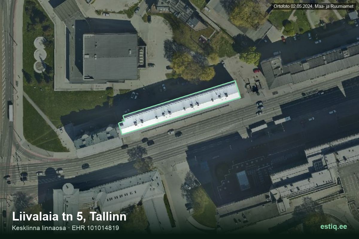 Liivalaia tänav 5, Tallinn – аэрофото дома, контур по данным регистра строений (EHR)