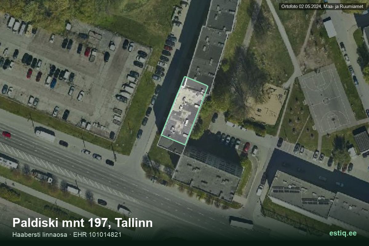 Paldiski mnt 197, Tallinn – hoone aerofoto, kontuur ehitisregistri (EHR) andmetest